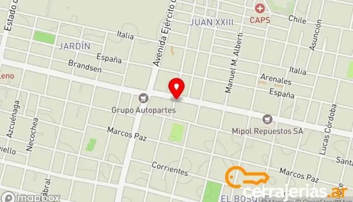 mapa de AB Aluminio Belgrano Proveedor de aluminio, Proveedor de puertas para garaje, Servicio de instalación de ventanas en San Miguel de Tucumán