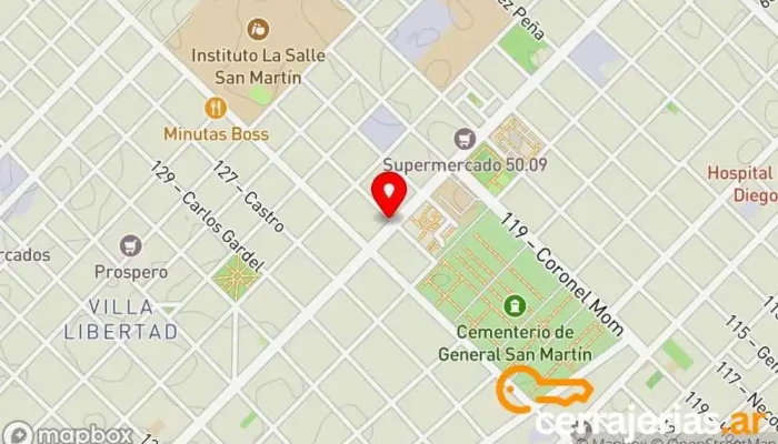 mapa de Aberturas 3 de Febrero S.R.L. San Martin Tienda de materiales para la construcción, Comercio en San Martín
