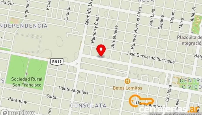 mapa de Aberturas Cacchiarelli Aberturas En Aluminio Chapa - Madera Proveedor de ventanas, Proveedor de puertas en San Francisco