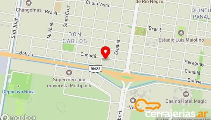 mapa de Aberturas de Aluminio y Vidrieria El Litoral Roca S.R.L Fábrica en Gral. Roca