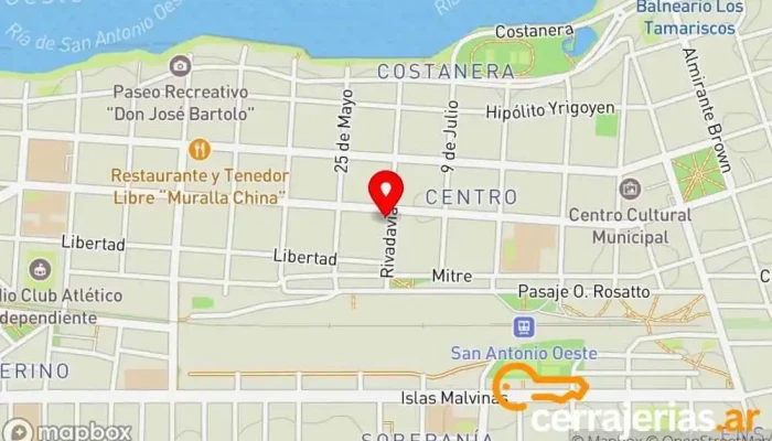 mapa de Aberturas y cristales CHANIQUE Tienda de cristales, Taller de cristales para automóviles en San Antonio Oeste