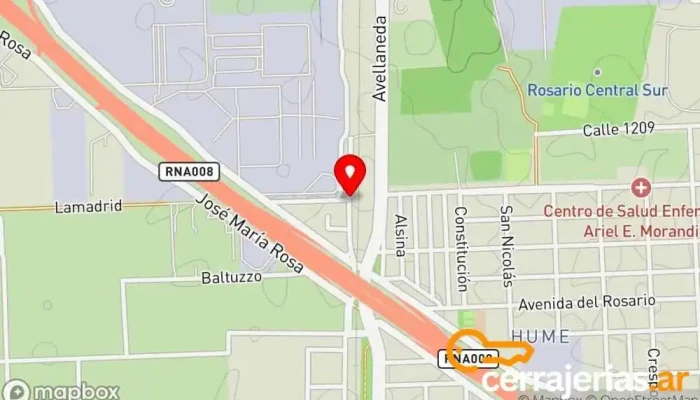 mapa de Alumunioz Aberturas Fábrica de puertas en Funes