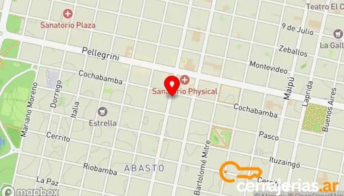 mapa de Amerika Vidrios Tienda de cristales y espejos, Taller de instalación de puertas y ventanas en Rosario