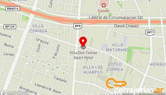 mapa de Apart Hotel Villa Don Tomas Hotel, Gimnasio, Complejo hotelero, Restaurante, Alojamiento con servicio, Piscina en Rawson