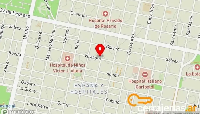 mapa de Aratto Aberturas Proveedor de puertas, Fábrica de puertas, Fábrica de muebles en Rosario