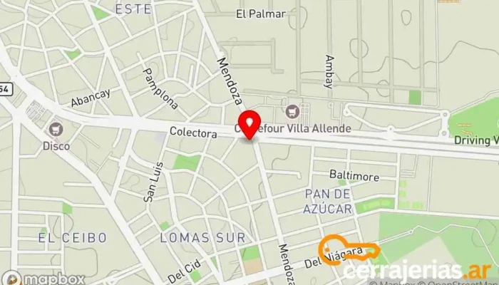mapa de Brasca y Brasca SRL Contratista de demolición, Tienda de materiales para la construcción, Proveedor de maquinaria de construcción, Contratista de excavación en Villa Allende