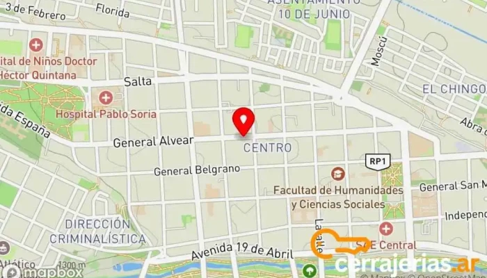 mapa de Cerrajería Alvear 926 Jujuy Cerrajero en San Salvador de Jujuy