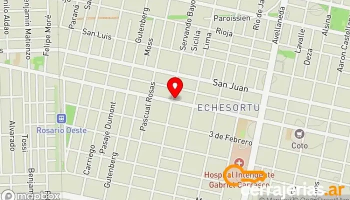 mapa de Cerrajería Echesortu Servicio de duplicación de llaves en Rosario