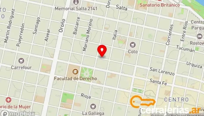 mapa de Cerrajeria Franko Cerrajero, Servicio de duplicación de llaves en Rosario