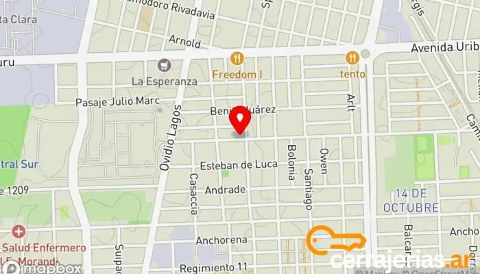 mapa de Cerrajeria Redi Cerrajero, Servicio de duplicación de llaves en Rosario