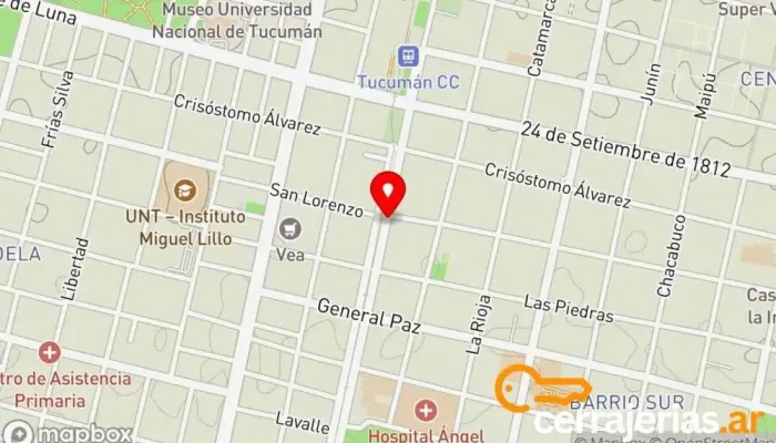 mapa de Cerrajeria Tucuman Cerraduras - Sucursal Centro Cerrajero en San Miguel de Tucumán