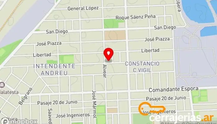 mapa de Cerrajeria y materiales eléctricos kasevich y familia Cerrajero en Villa Gdor. Galvez