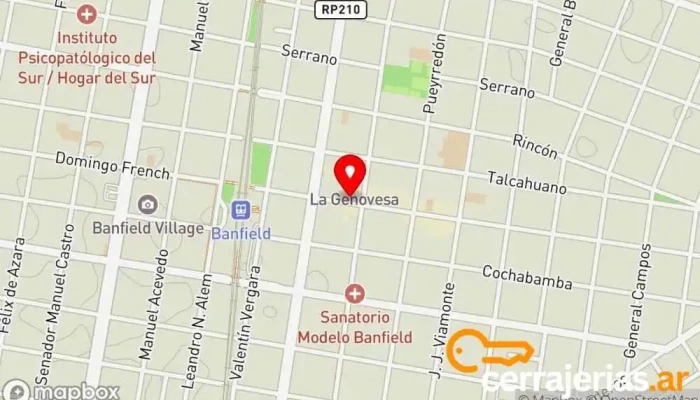 mapa de Cerrajerías de Casas y Autos-urgencias 24 Hs. Cerrajero en Banfield