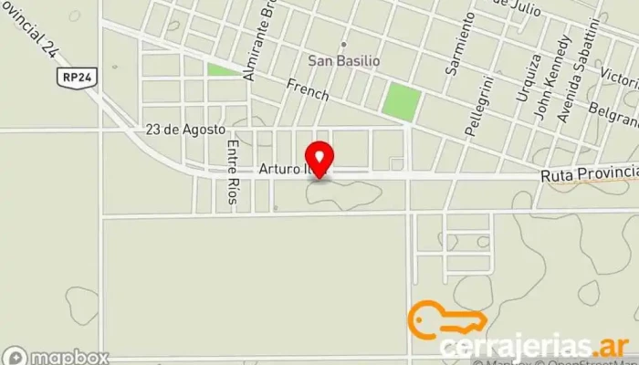 mapa de Corralon San Basilio SRL Establecimiento de venta de madera, Ferretería, Fabricante de casas de madera, Pintura en San Basilio