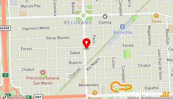 mapa de Dani Aberturas Proveedor de puertas, Tienda de cristales y espejos en Rosario