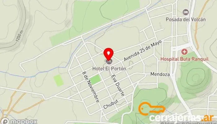 mapa de El Porton Hotel, Restaurante en Buta Ranquil
