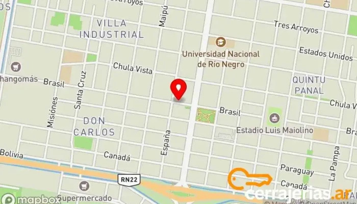 mapa de Espacio Milano Taller de instalación de puertas y ventanas en Gral. Roca