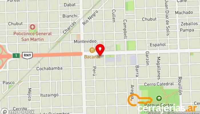 mapa de MEGA ABERTURAS Sucursal Av. Pellegrini Proveedor de ventanas en Rosario