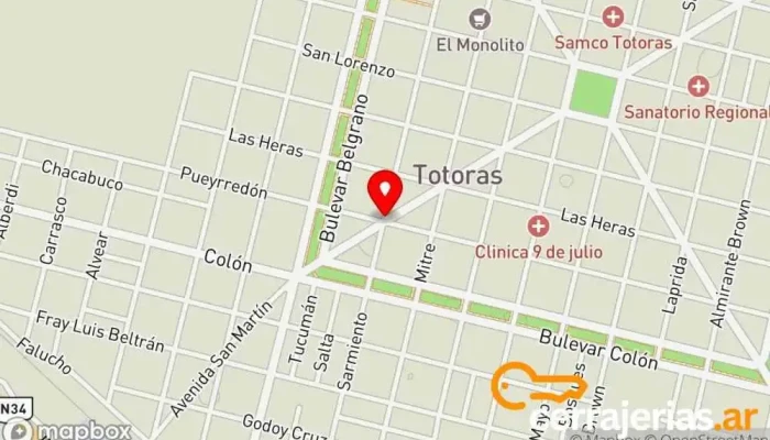 mapa de Monumental Totoras Tienda de artículos para el hogar, Tienda especializada en camas, Tienda de mobiliario para dormitorios, Tienda de móviles, Tienda de informática, Tienda de electrónica, Tienda de muebles, Tienda de muebles de exterior, Tienda de equipos de sonido en Totoras
