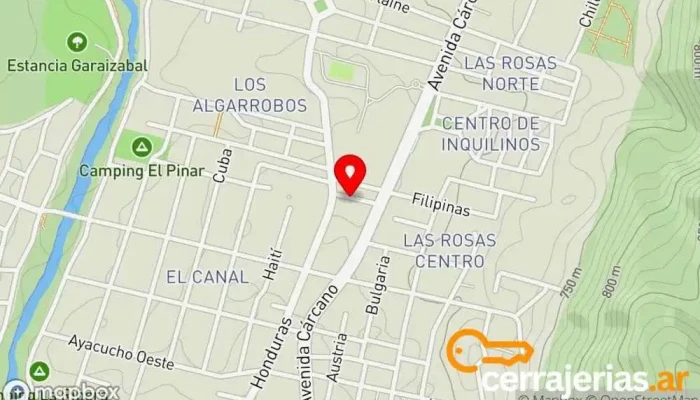 mapa de Muebles y Aberturas San Jorge Fábrica de puertas en Villa Carlos Paz