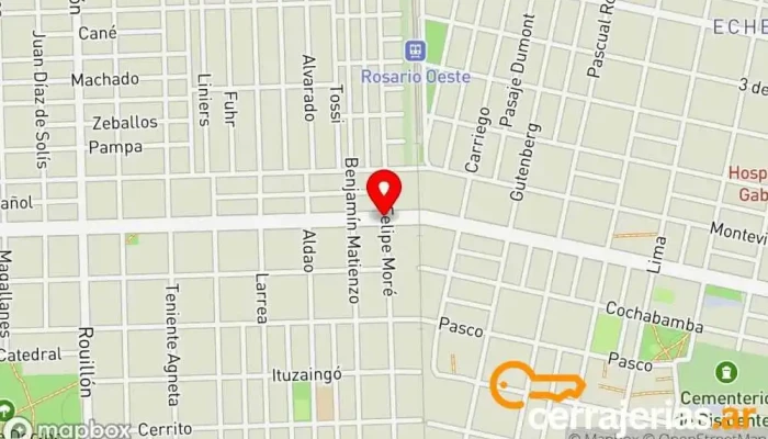 mapa de Pellegrini Aberturas Contratista de pavimentación, Proveedor de granito, Tienda de artículos de cocina, Servicio de instalación de ventanas, Tienda de accesorios para ventanas en Rosario