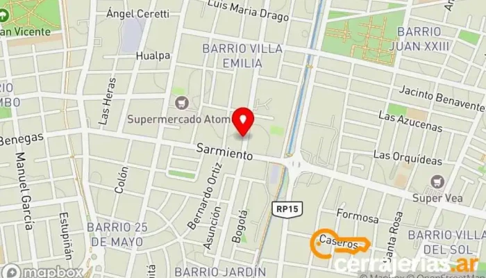 mapa de PR Portones y Automatismos Proveedor de puertas, Proveedor de marcos de aluminio en Godoy Cruz