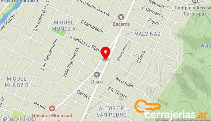 mapa de RG Aberturas Ventana de aluminio, Proveedor de puertas para garaje en Villa Carlos Paz