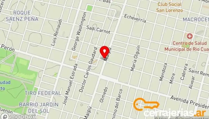 mapa de Vidrios Maipu Servicio de reparación de cristales en Río Cuarto